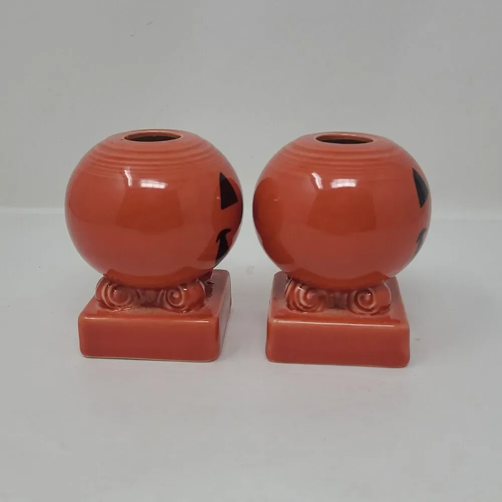 Pair Of Fiesta Halloween Pumpkin Jack-O-Lantern Candle Holders